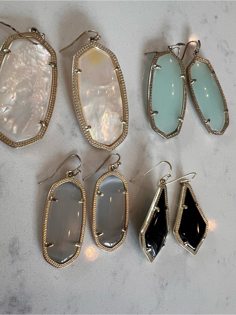Four Kendra Scott Multi-Color Glass Drop Earrings Set - Gold Frames